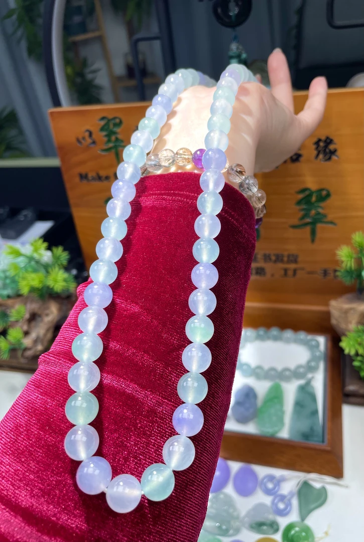 10mm+翡翠珠链天然A货翡翠冰透长链