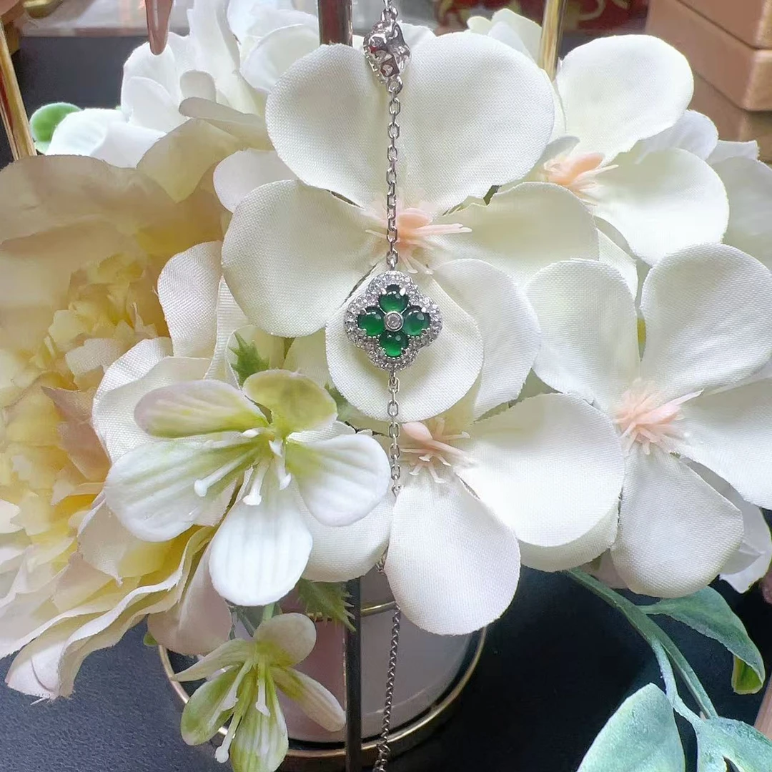 CYX 24004 翡翠S925四叶草手链 （多样性发其一）