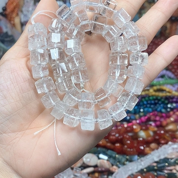 玛瑙/玉髓未镶嵌珠宝半成品天然白水晶剁珠卡12mm