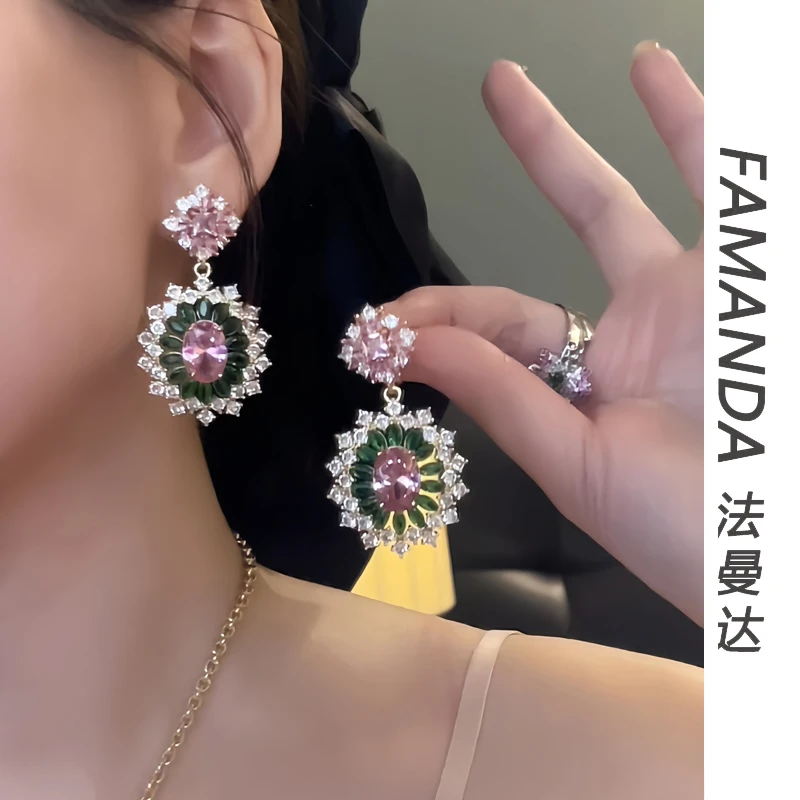 法曼达 铜合金锆石耳饰 【花样女神】高级贵气重工精致耳环