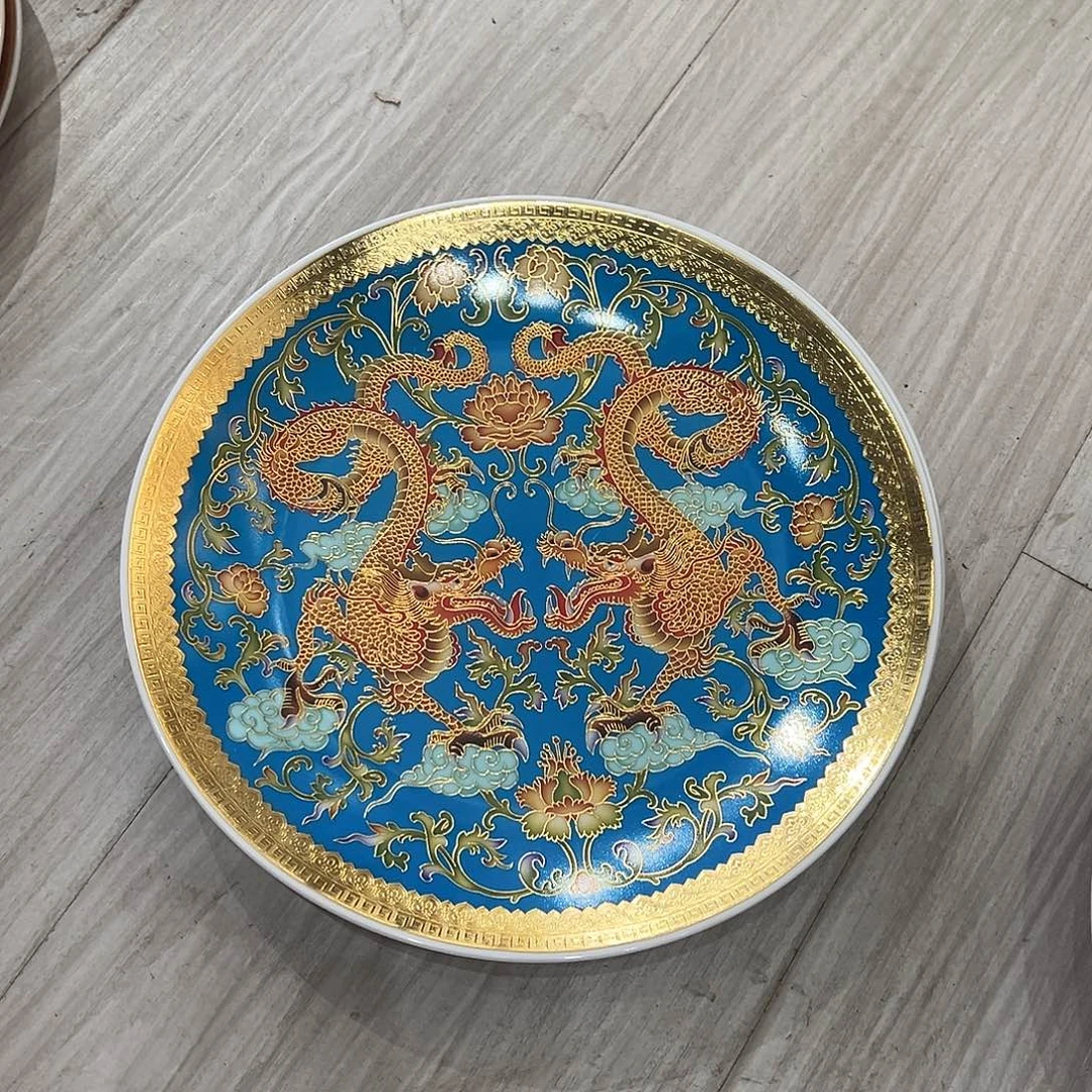 摆件陶26cm双龙戏珠赏盘