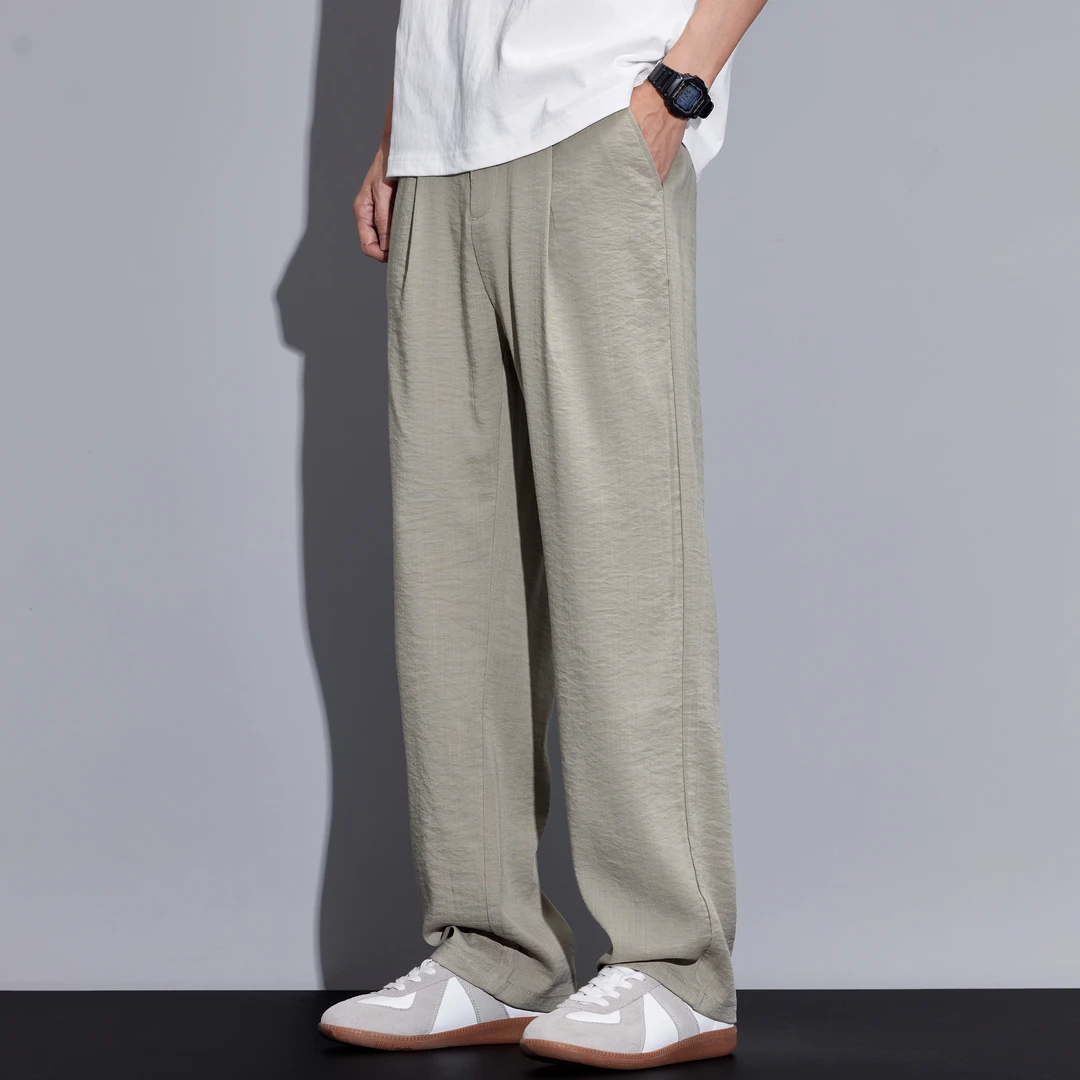 Kuvine2025冰丝薄款凉感宽松直筒时尚百搭弹力休闲裤子男款夏季潮