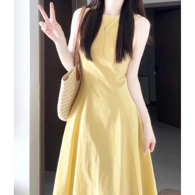 无袖背心连衣裙子女夏季2025新款流行绝美海边度假风长裙D1941