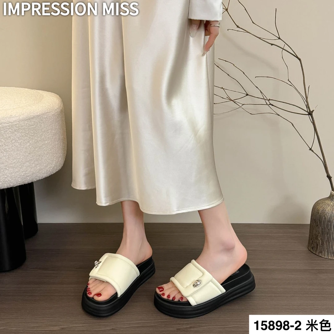 （15898-2）时尚百搭平底一字拖鞋