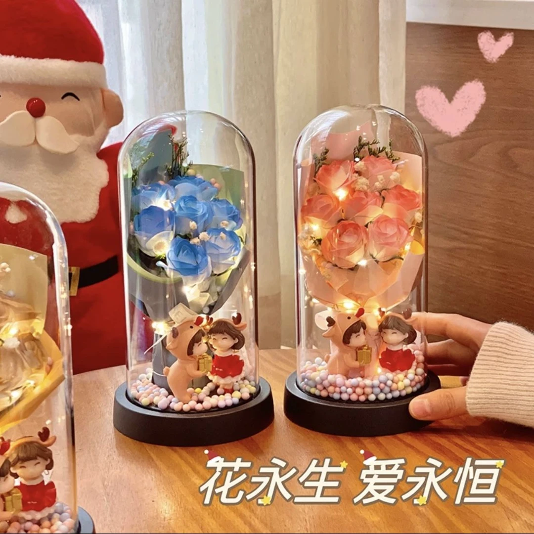 7朵浪漫情人节女友男朋友闺蜜永生玫瑰花束七夕告白表白小夜灯