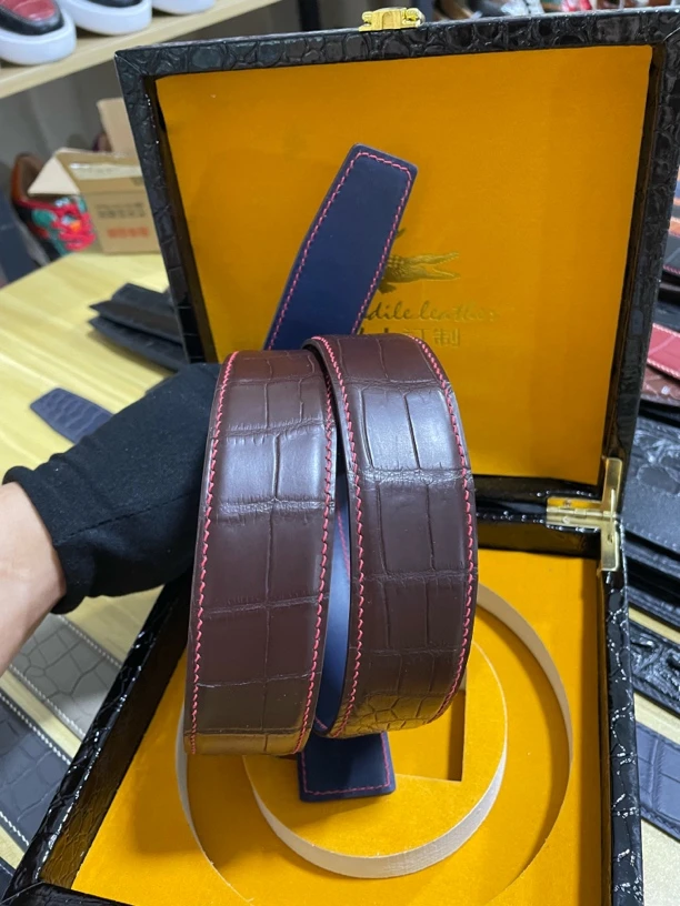 《闪闪皮具》进口尼罗鳄正肚皮带男士纯水染整条无拼接休闲商务时尚