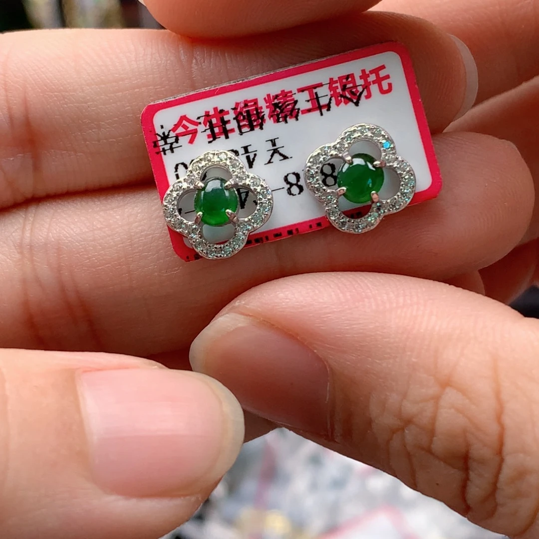 翡翠戒指银S925镶嵌天然翡翠吊坠