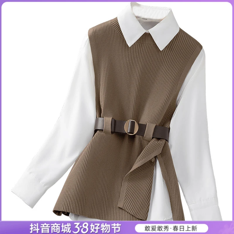 商场同款丝柏舍冬季女流光风休闲纯色开叉圆领马甲S43T9576J