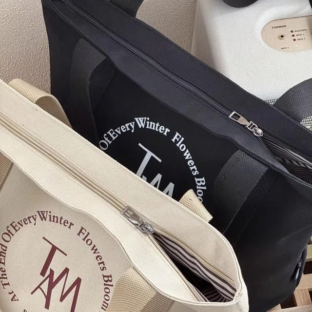 原创设计韩版拉链通勤加厚帆布托特文艺简约休闲百搭学生单肩包袋