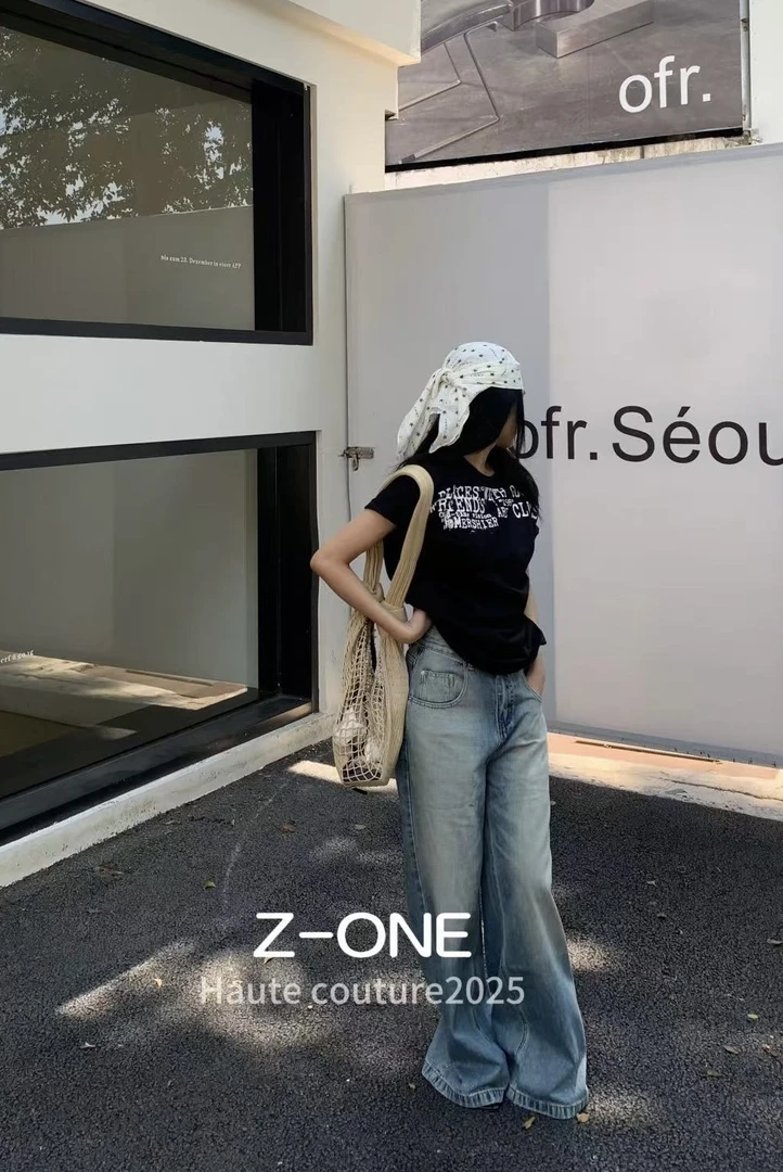 Z-ONE福秒（9ZO66088#)带垫肩 复古美式字母印花T恤 9-623