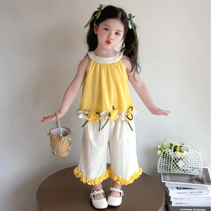 女童夏季套装2025新款超好看儿童衣服女宝宝夏装吊带阔腿裤两件套