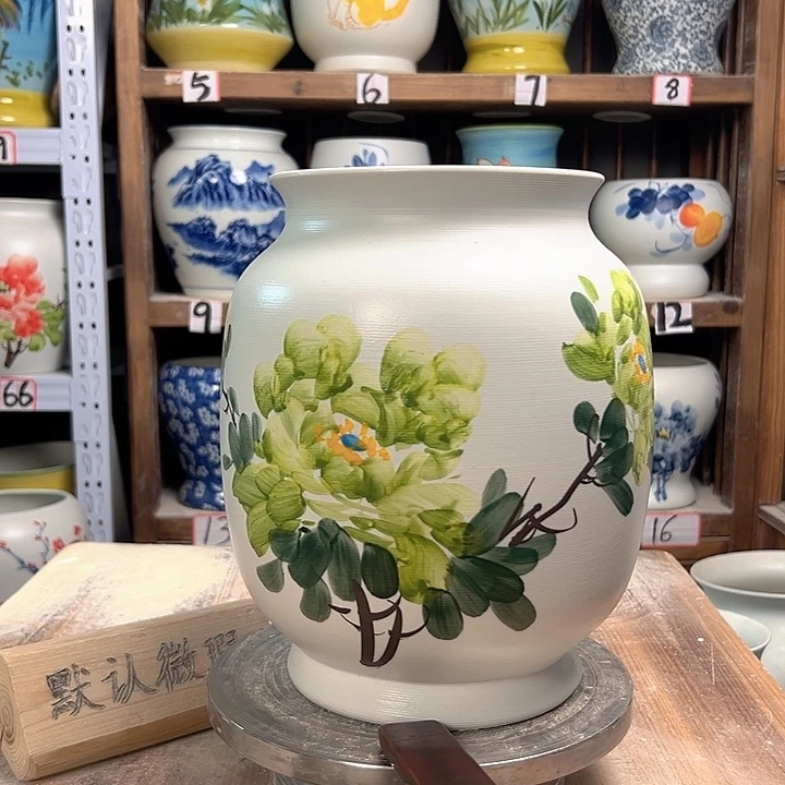 陶冬瓜高27绿绿牡丹陶瓷