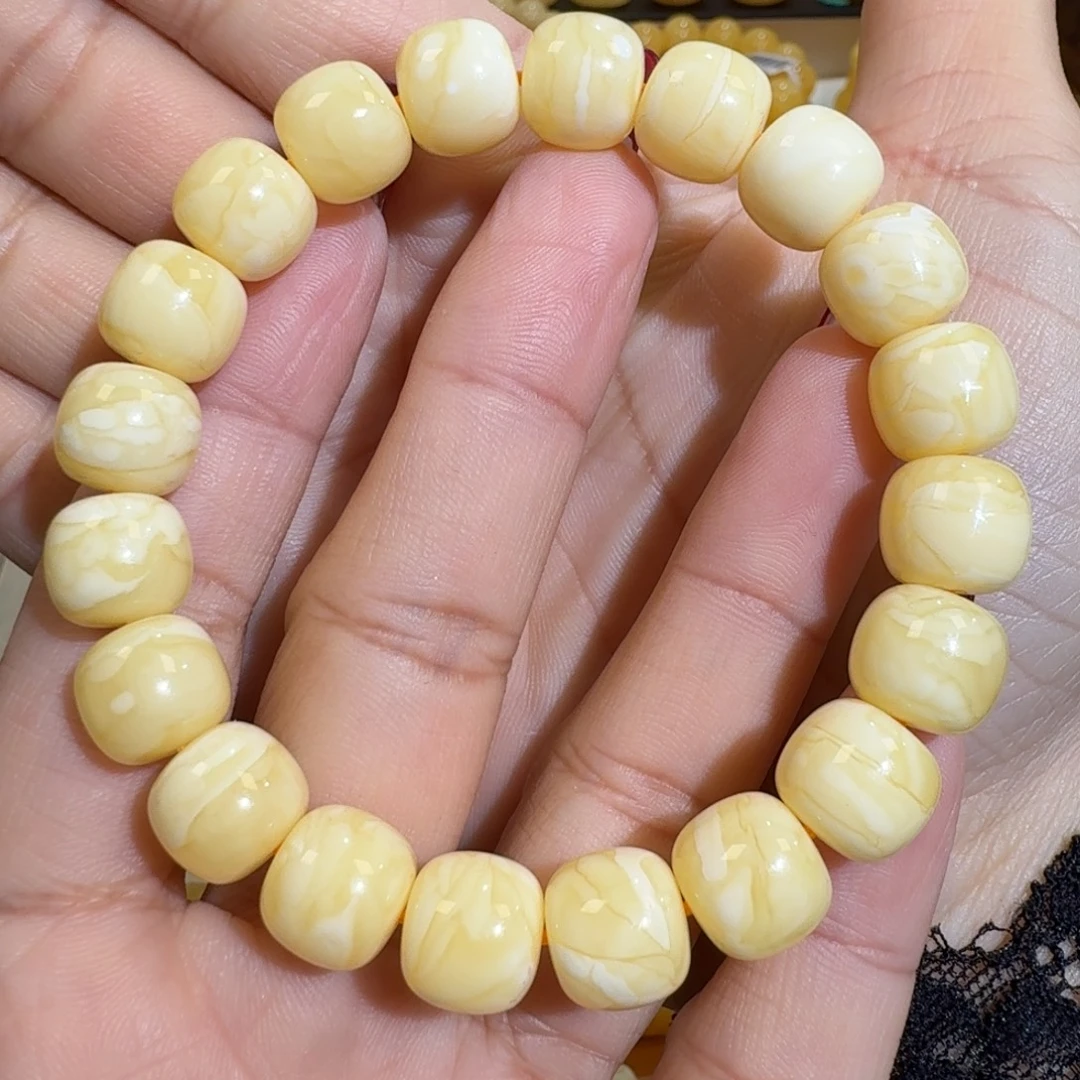 琥珀未镶嵌珠宝奇石11m焦皮同料老型白花蜡手串16.3