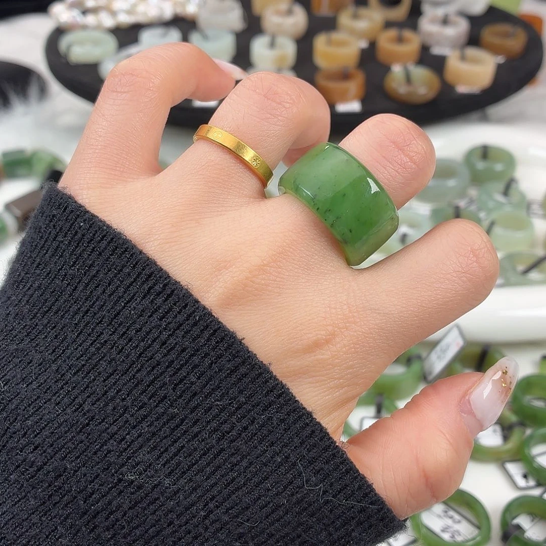 和田玉（糖玉）未镶嵌戒指S17碧玉圆切18.2