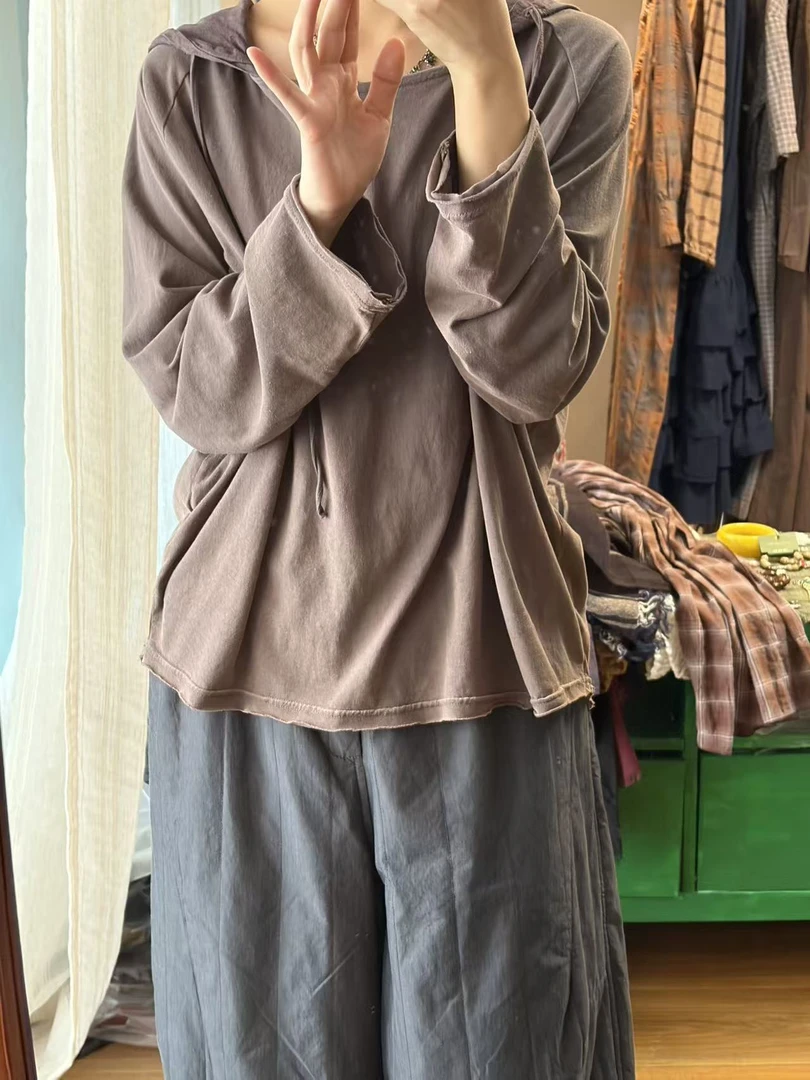 【NO退换】休闲复古咖紫色连帽帽衫