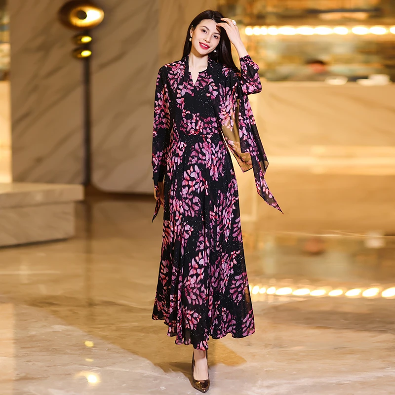 开春穿搭连衣裙2025新款高级感气质显瘦长款裙子女春夏雪纺碎花裙