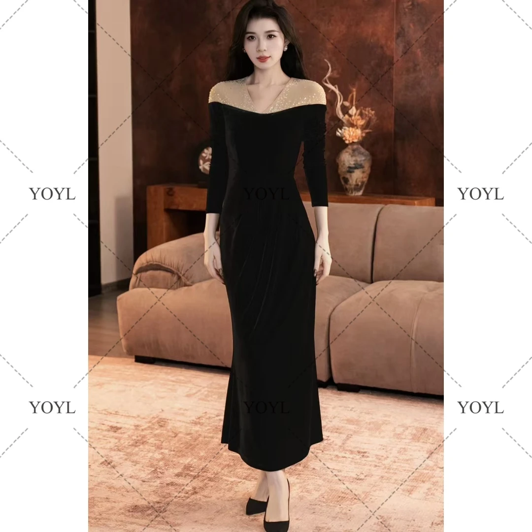 【yola定制】梦一场秋冬新款高级法式气质显瘦鱼尾连衣裙-YL30291