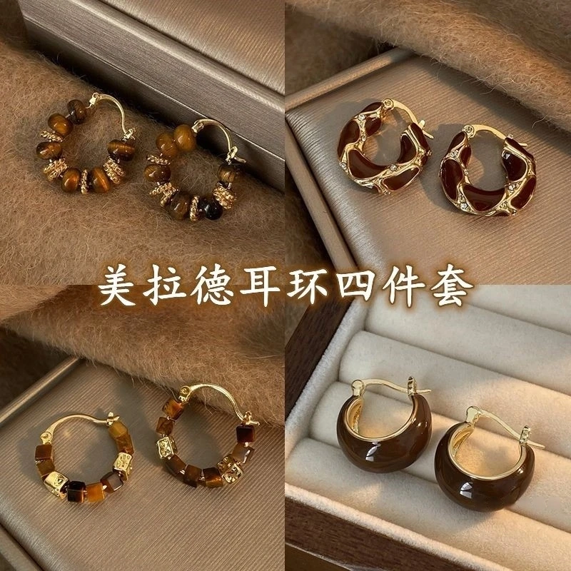 合金耳饰 美拉德复古耳扣女新款爆款耳钉设计气质高级感耳环