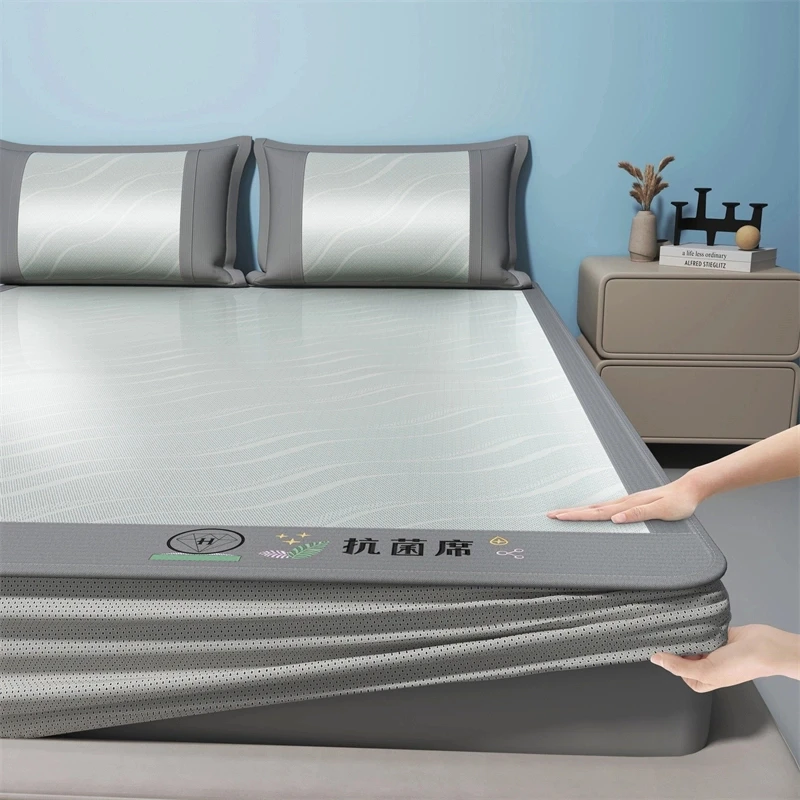 富安娜家纺冰丝凉席三件套可水洗机洗高级感床单折叠软席子床笠款