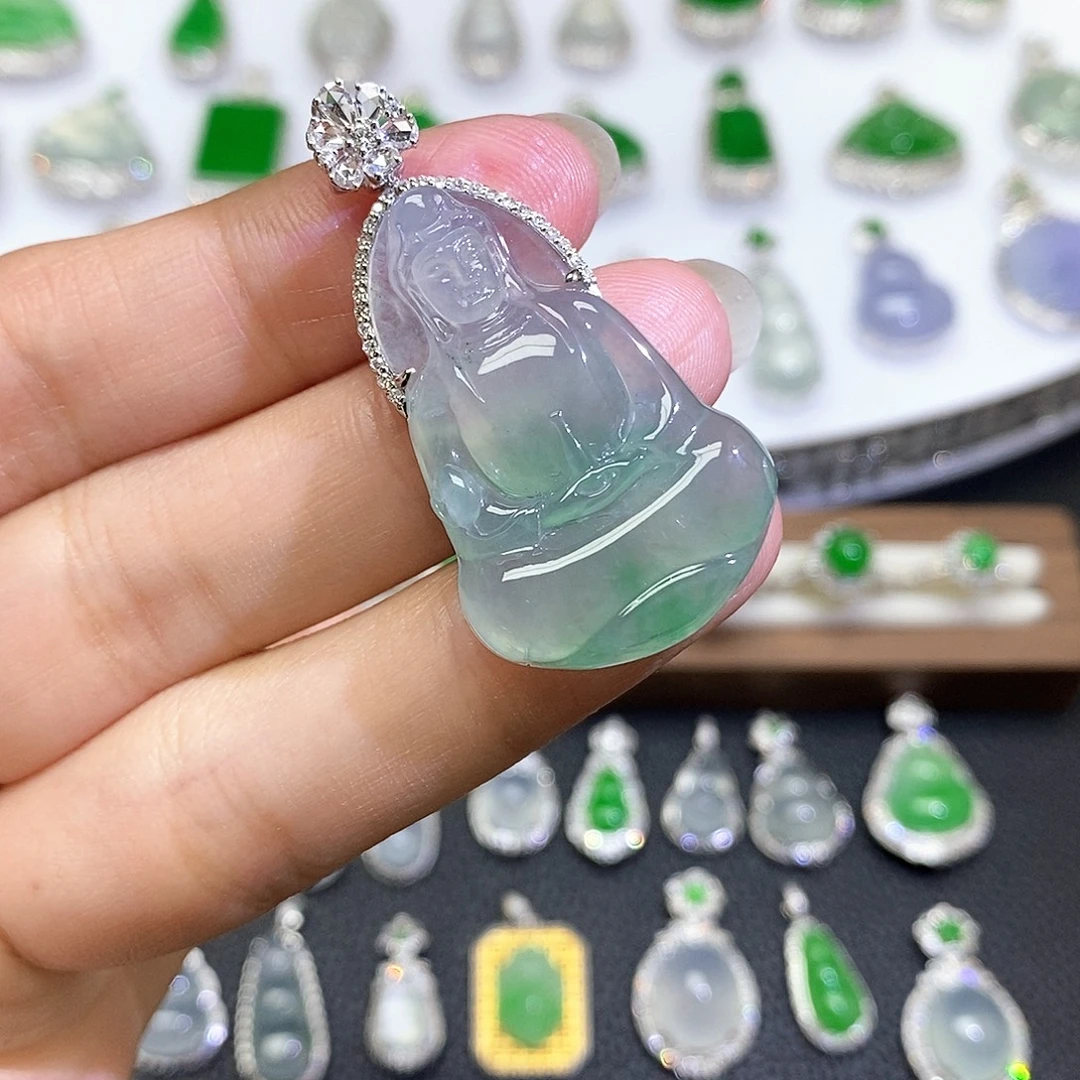 翡翠18K金镶嵌吊坠(不含链)