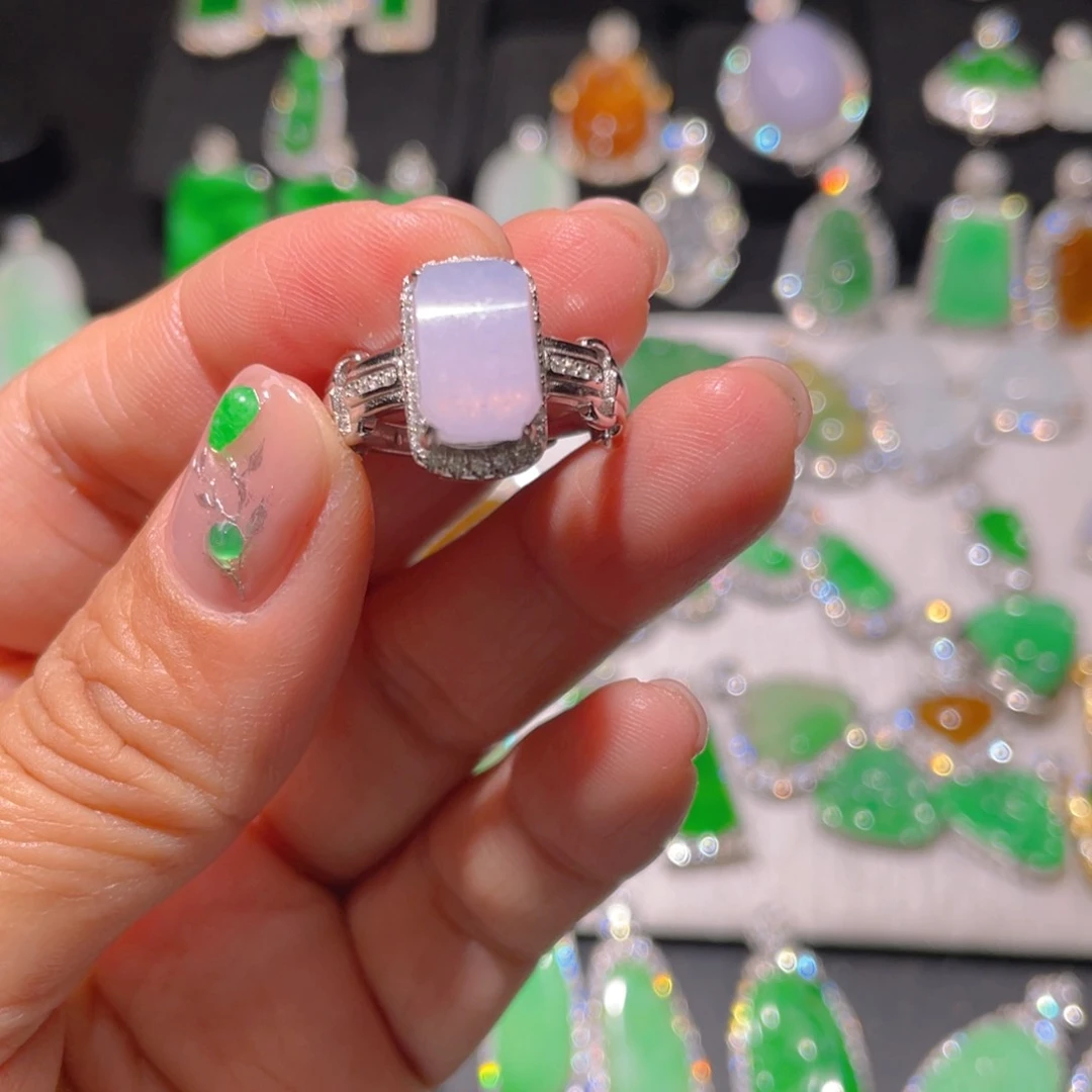 翡翠戒指银S925镶嵌难**涂精品