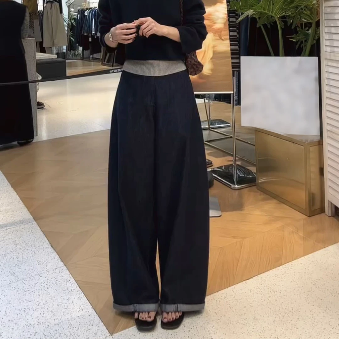 高智派韩系牛仔裤韩版百搭显瘦直筒阔腿拖地裤(配腰带)LK2506913