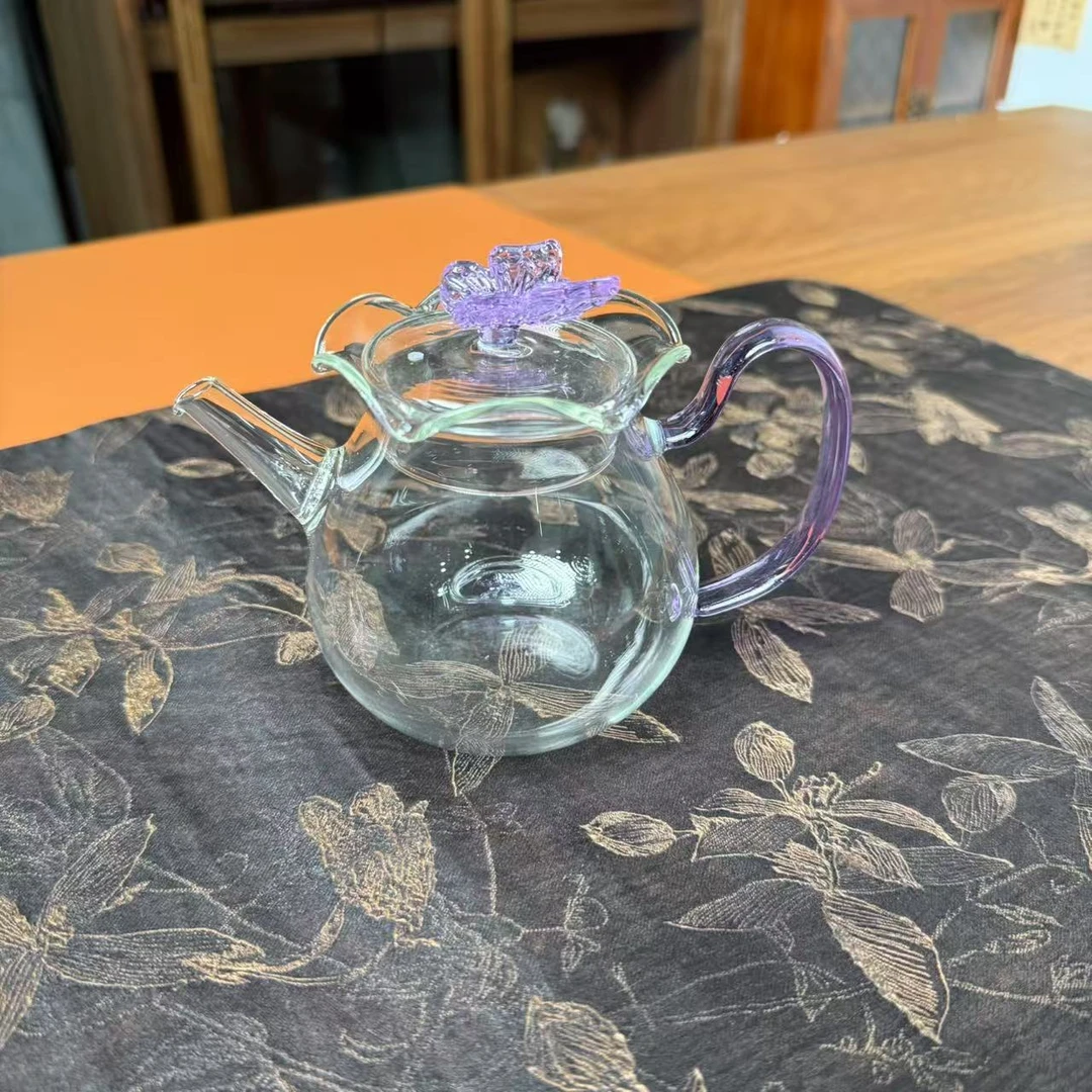 高硼硅玻璃紫色蝴蝶茶壶 6223