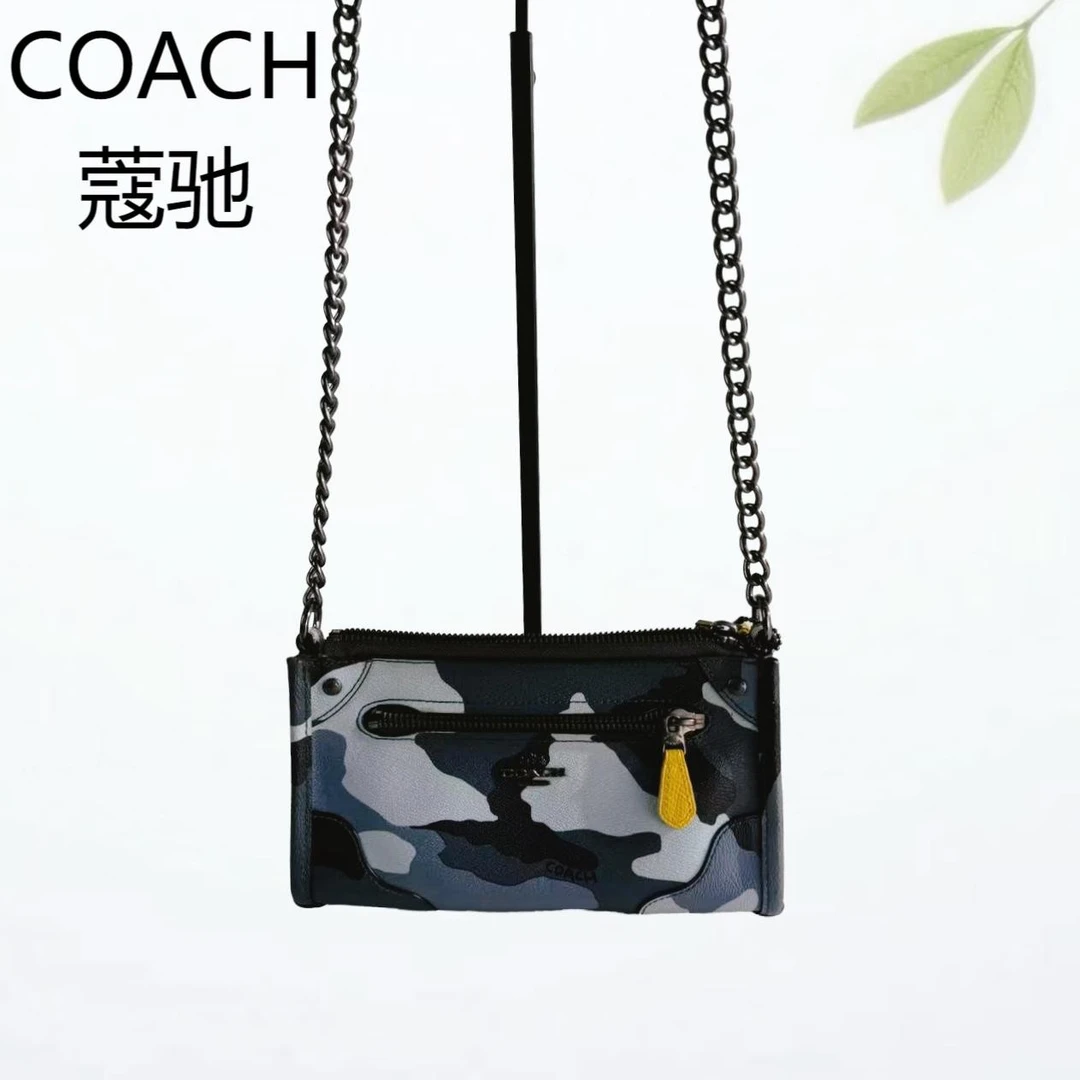 95新 COACH/蔻驰 迷彩蓝斜挎包G25502024底长21X12