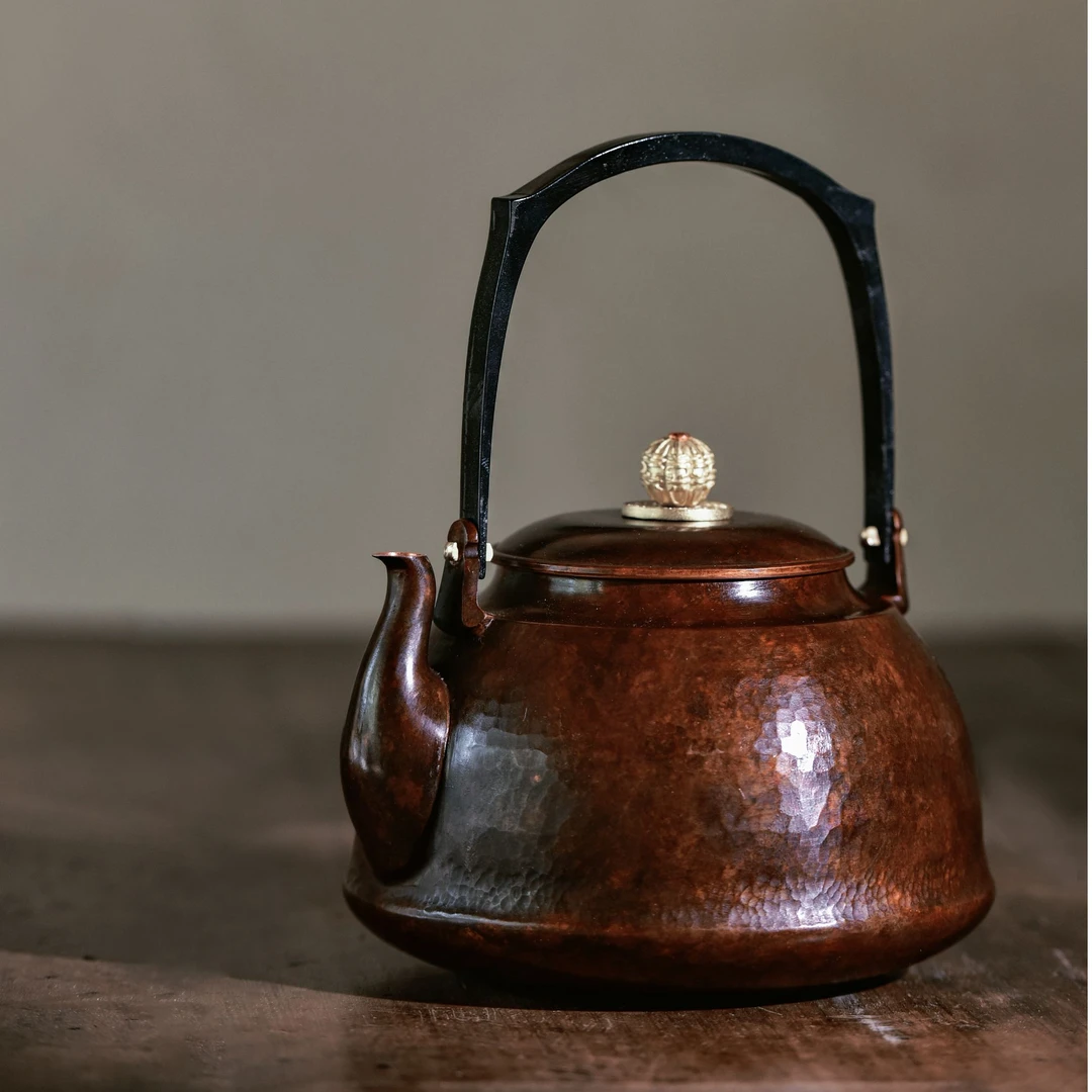 春喜铜【送货上门】T2紫铜手工捶打着色锦色铜壶新中式精致