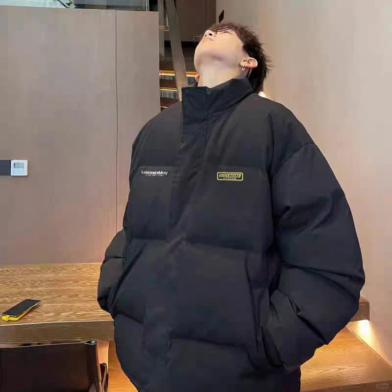 美式潮牌字母印花立领面包棉服男冬季时尚宽松跨年情侣款棉衣外套