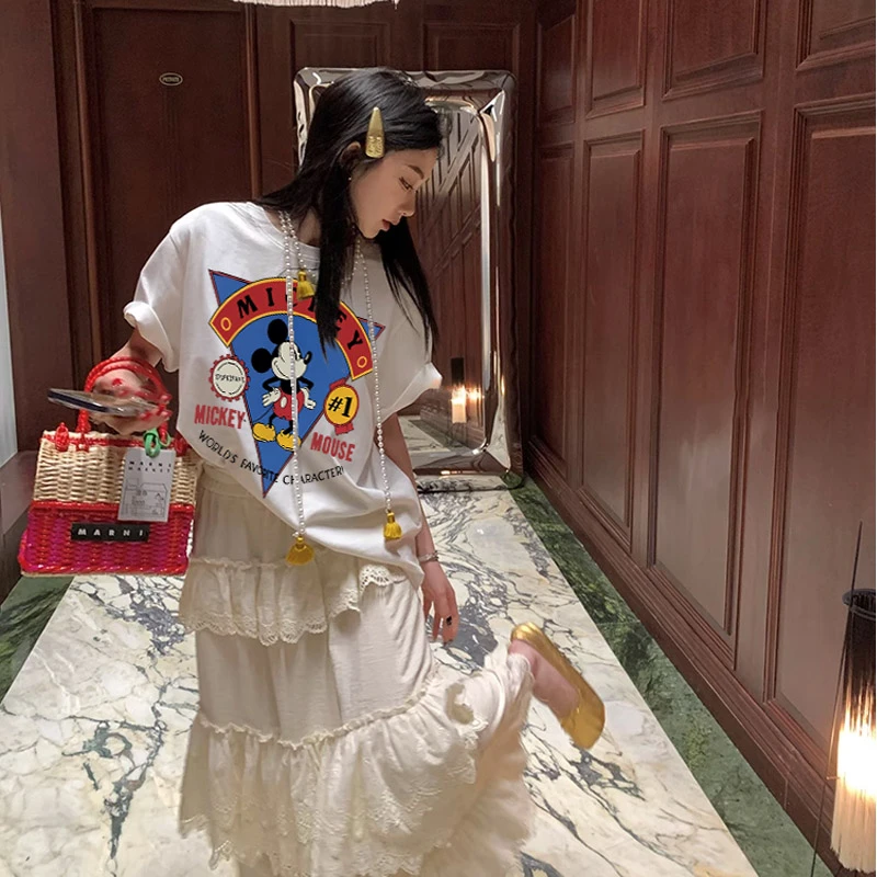 米奇韩版t恤纯棉潮牌休闲t恤短袖正肩上衣ins简约百搭情侣装半袖T