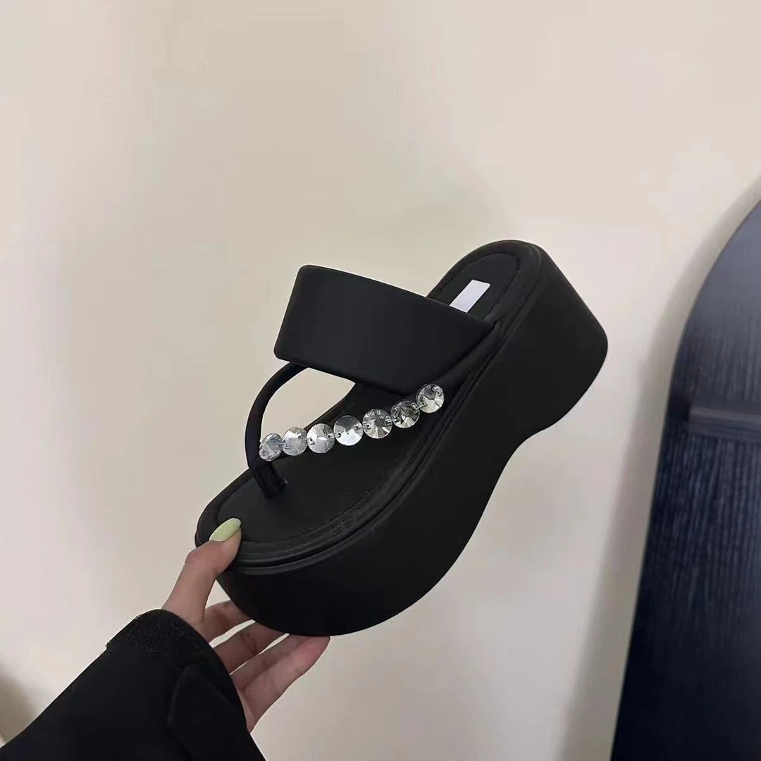 凉鞋仙女风沙滩拖鞋女羊皮2025年夏季新款小个子厚底人字拖绝美凉