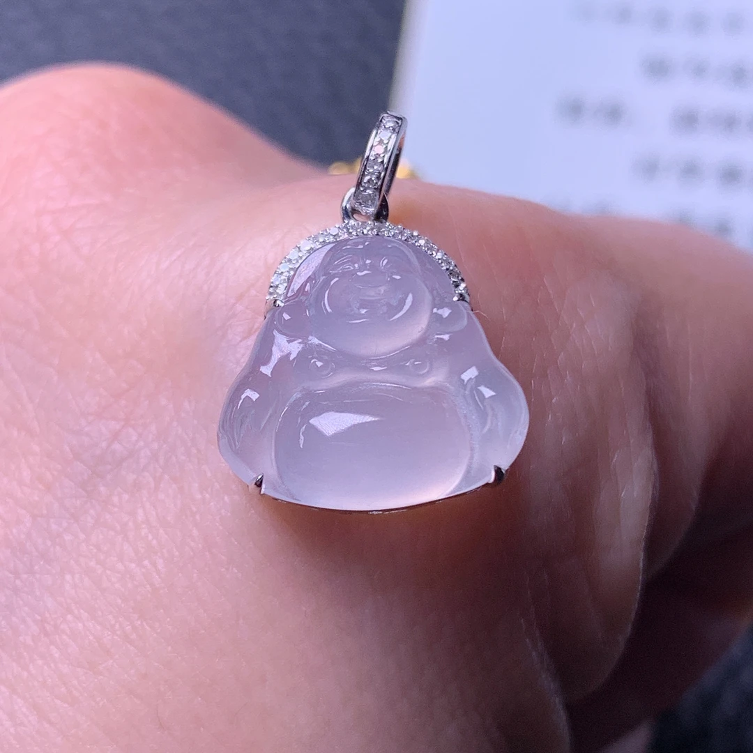 天然缅甸a货翡翠冰种佛公坐佛18k金玉吊坠14/14/6.6