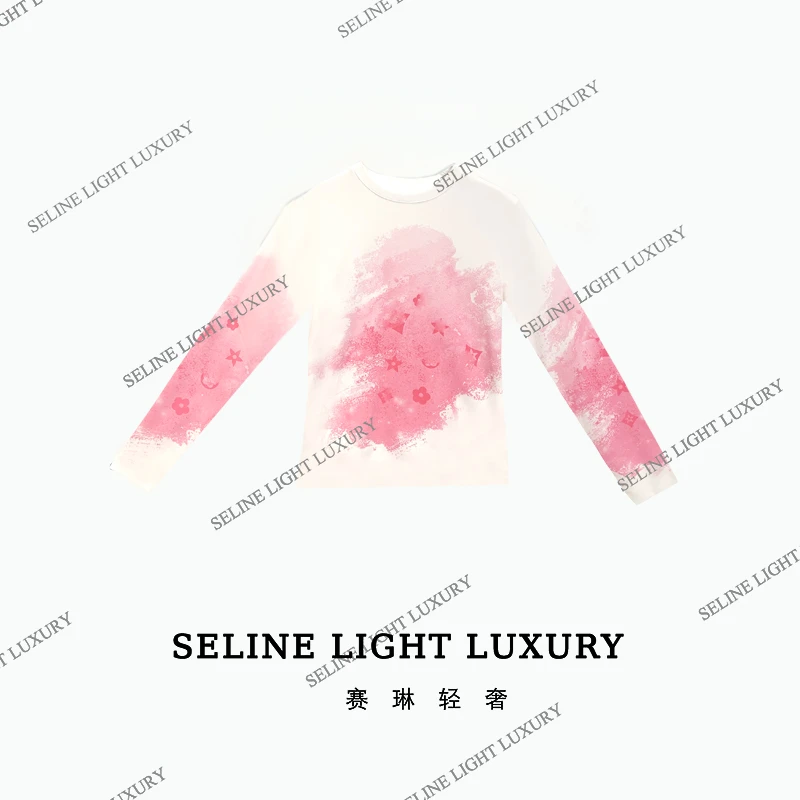 【24Q-079】2024 SELINE 秋冬设计感渐变色水墨画百搭时尚休闲上衣