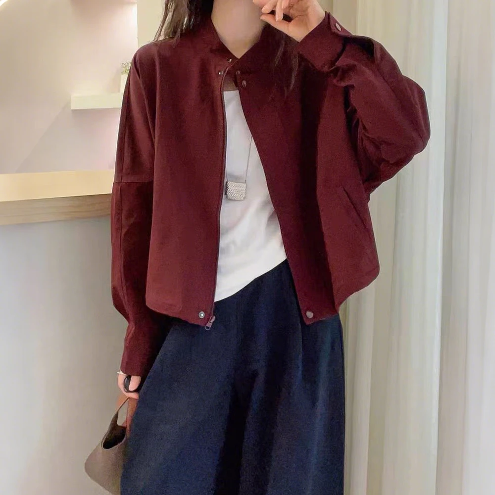 欧洲站2025秋季新款欧货宽松拉链休闲立领小个子纯棉短款外套女潮