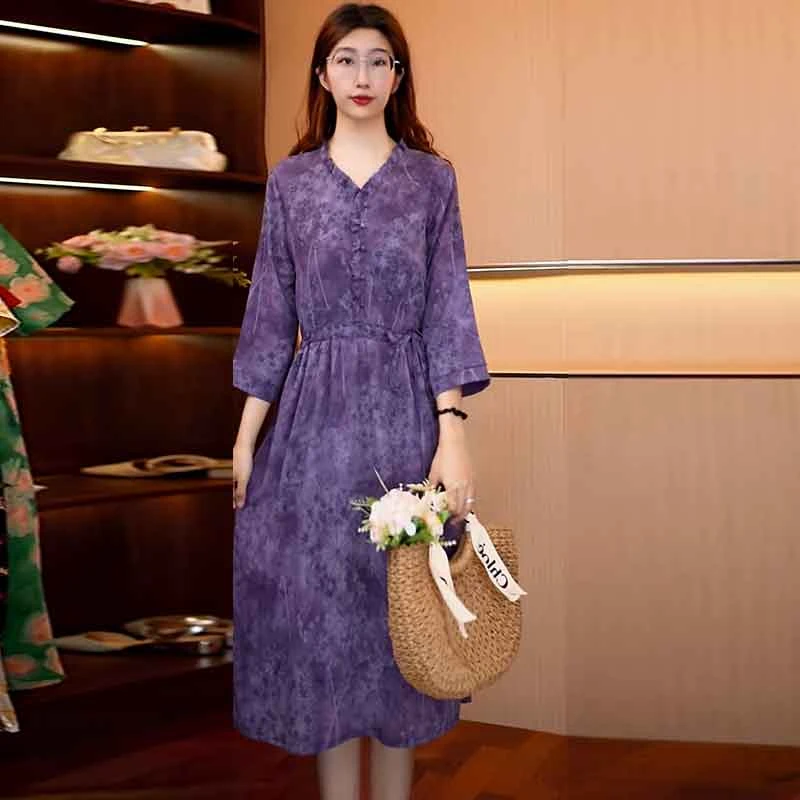 【花边领紫罗兰蒲公英】新款显白遮肉连衣裙W