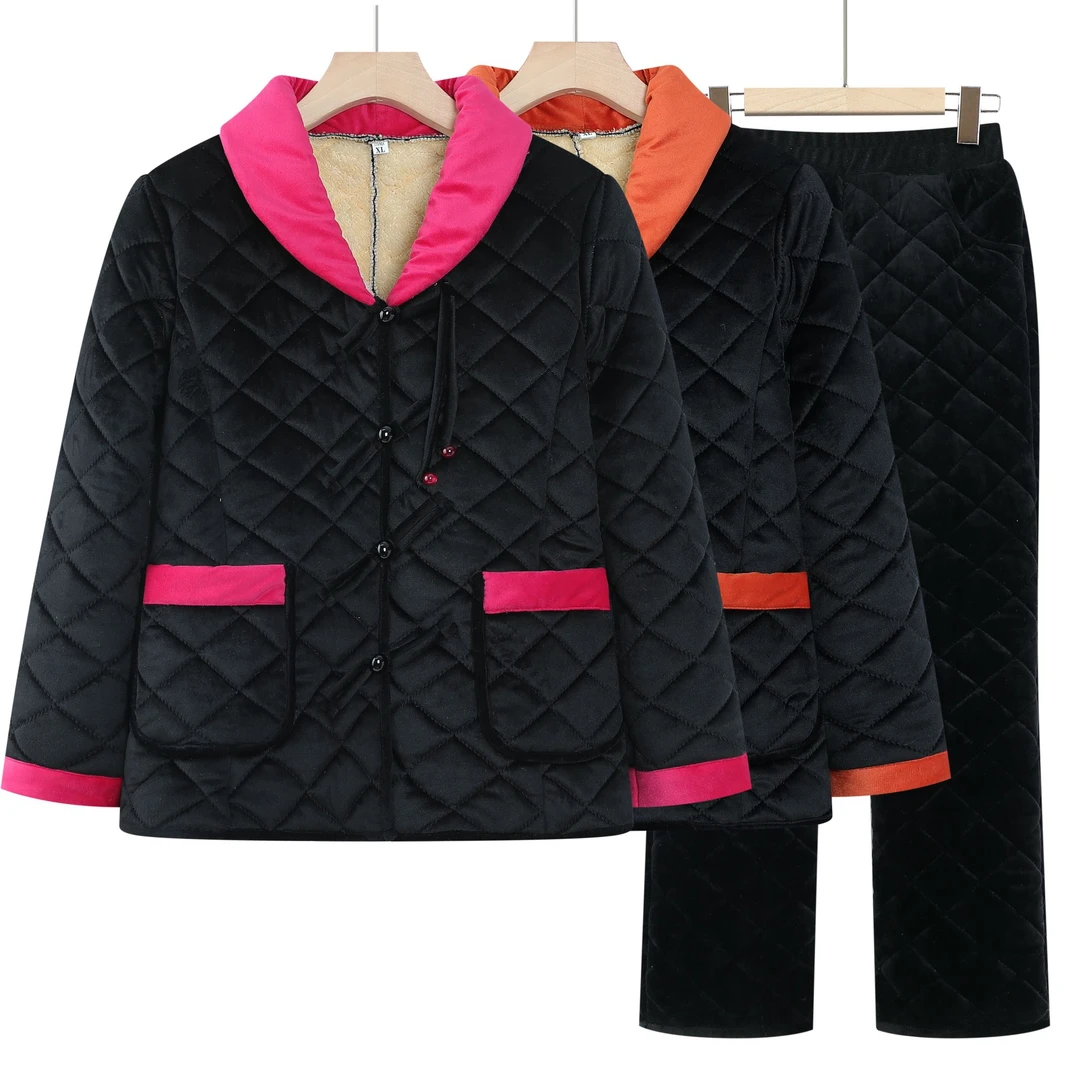 新款国风新款棉衣棉裤一整套大码加绒保暖加厚外穿中老年冬天气质