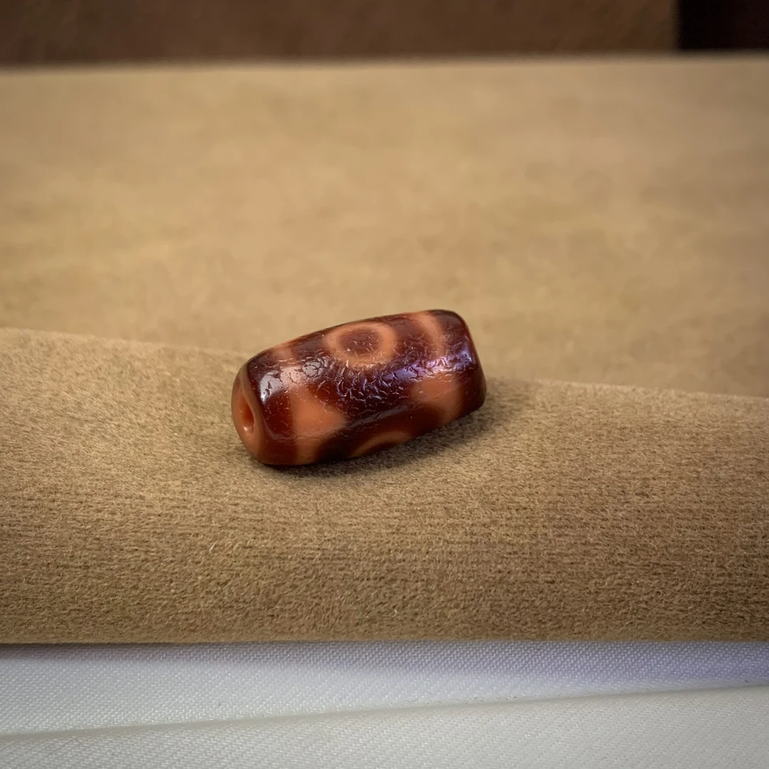 精品红肉三眼桶珠 老卢家玛瑙材质纯手工艺 21.4x11.3