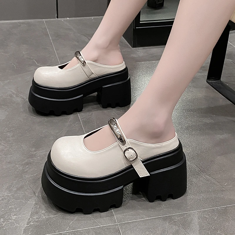 欧货包头玛丽珍半拖鞋女外穿2025春夏新款厚底高跟配裙子绝美凉拖