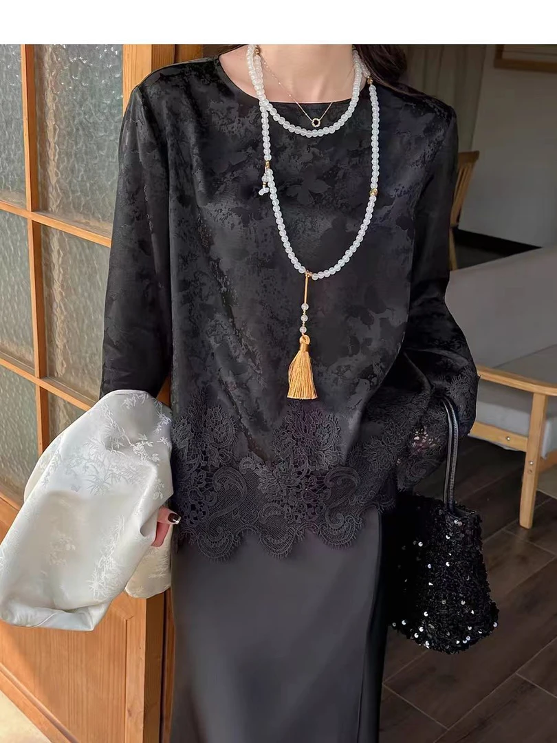 【婷姐家】5532欧货拼接蕾丝高品质上衣