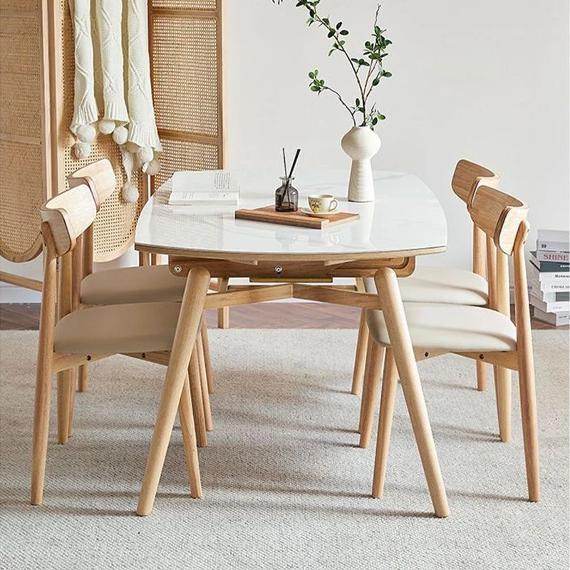 2025款北欧亮光岩板餐桌子家用小户型现代简约实木可折叠伸缩圆桌