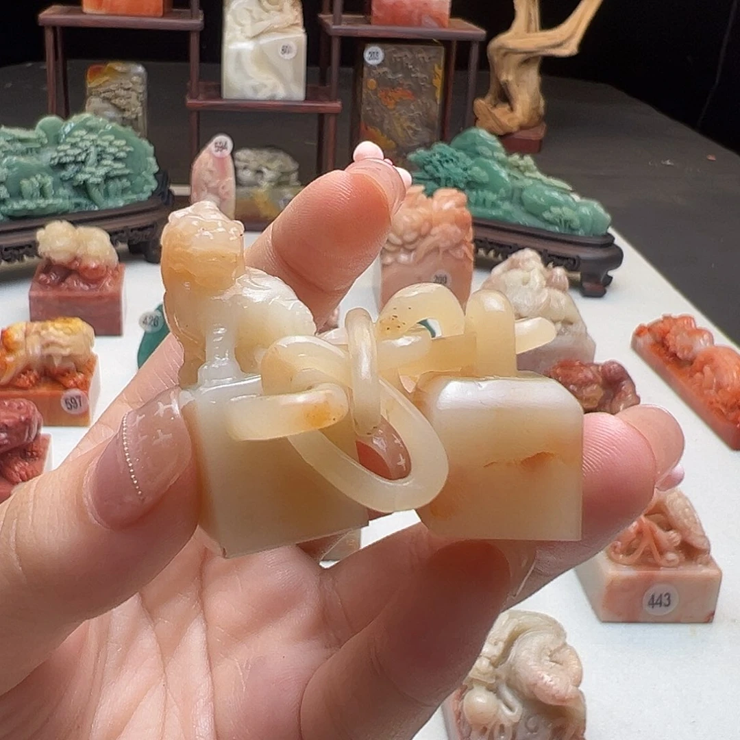 寿山石印石灯*鱼手工制作