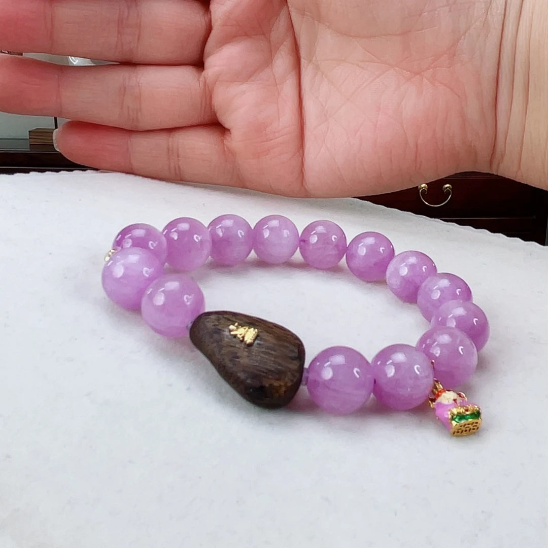 辉石紫锂辉手链18K金镶嵌紫锂辉手链