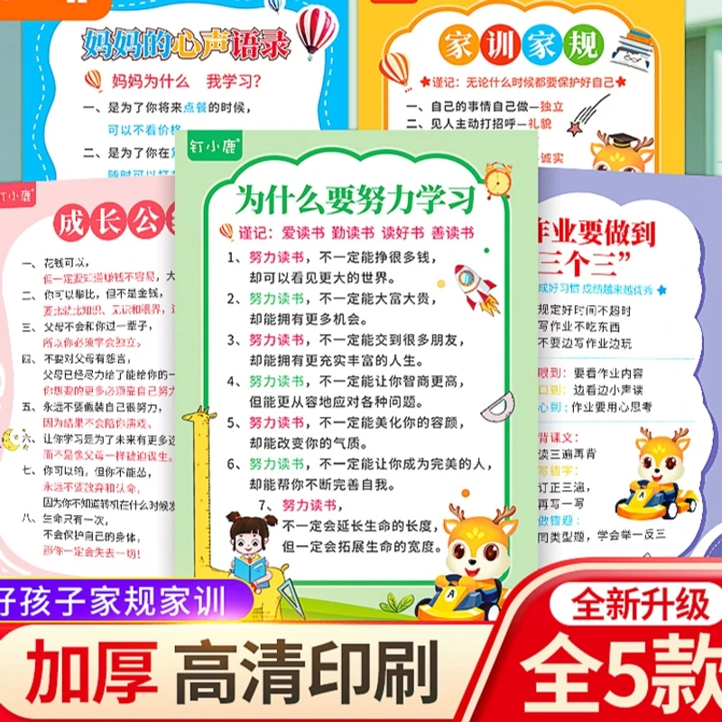 【家规家训】全套5张孩子励志家规家训挂图自律客厅创意挂图书架