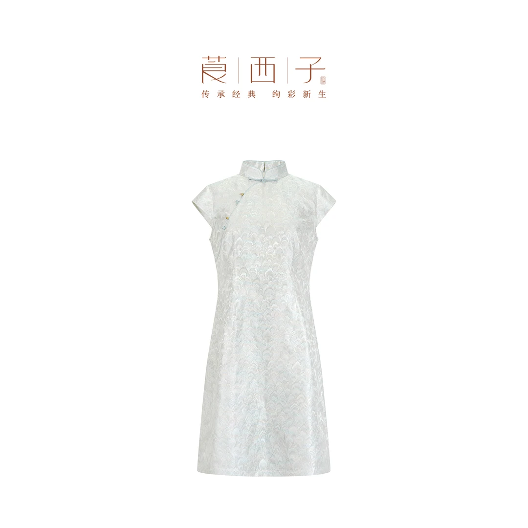 【云灼】立领斜襟月牙袖休闲气质桑蚕丝透气夏款老钱风连衣裙旗袍