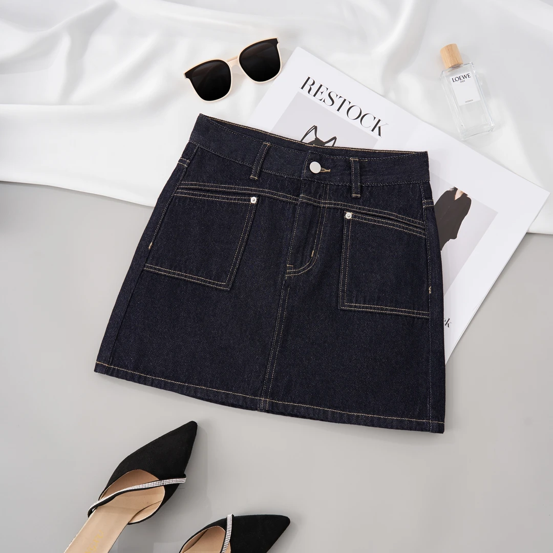 新款天青蓝春夏四分牛仔裙高腰显瘦百搭有内衬防走光A字短裙欧版