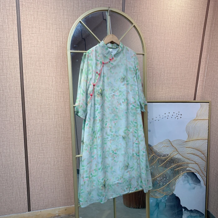 CR21孕妇绿色碎花连衣裙 2XL120-150