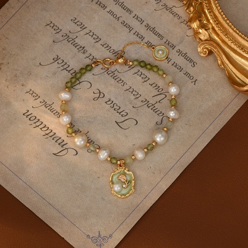 合金仿珍珠手链 轻奢手链女项链手油画高级玫瑰花小众新中式A158