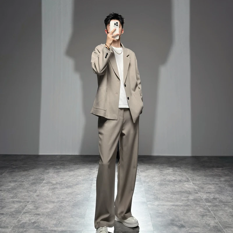 莱德的搭配 西服套装男士oversized休闲西装两件套宽松轻熟风痞帅