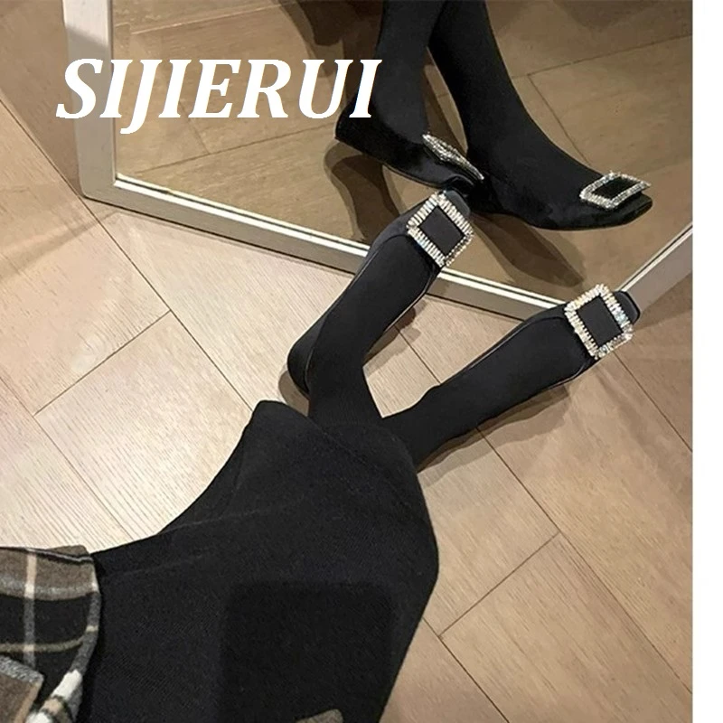 SIJIERUI2025软底不累脚平底黑色水钻百搭工作鞋方头小码单鞋女鞋